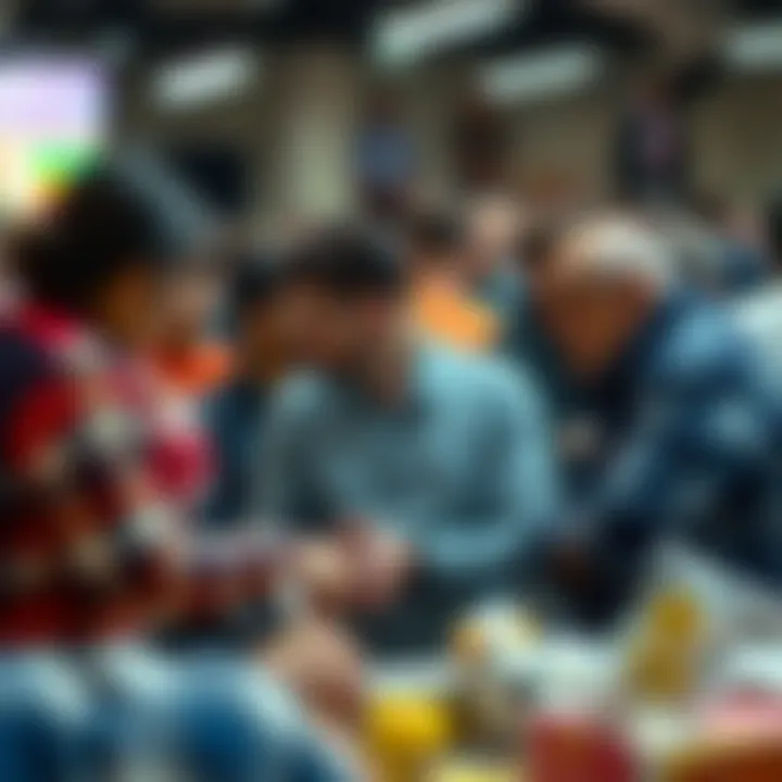 A vibrant community gathering discussing lottery and betting trends.