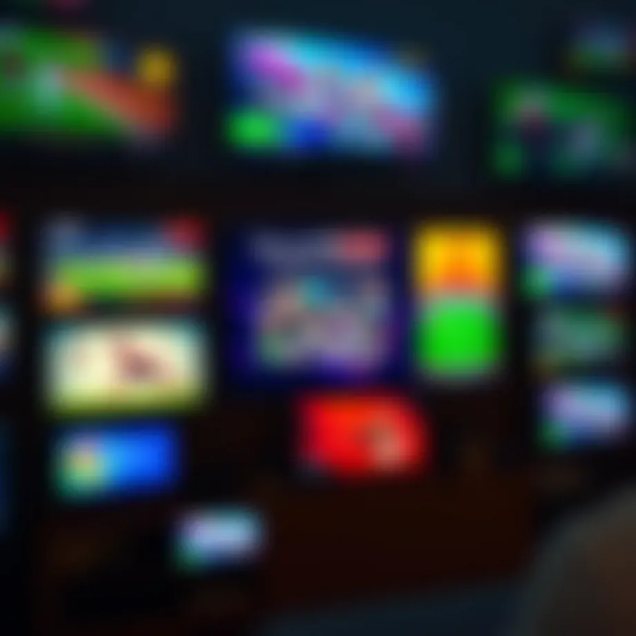 A vibrant sports television setup showcasing various channels